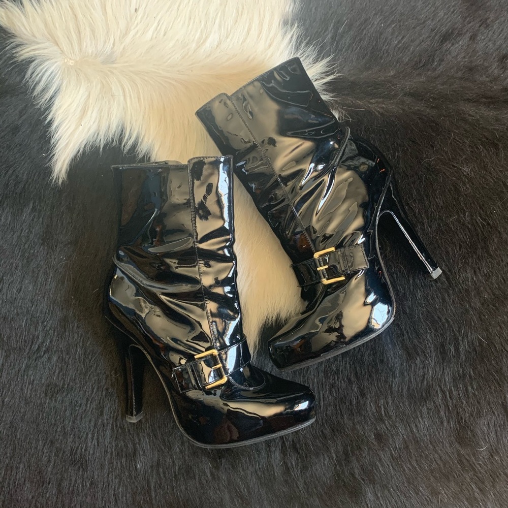 Report Signature, Black Patent Boots - SOLD
